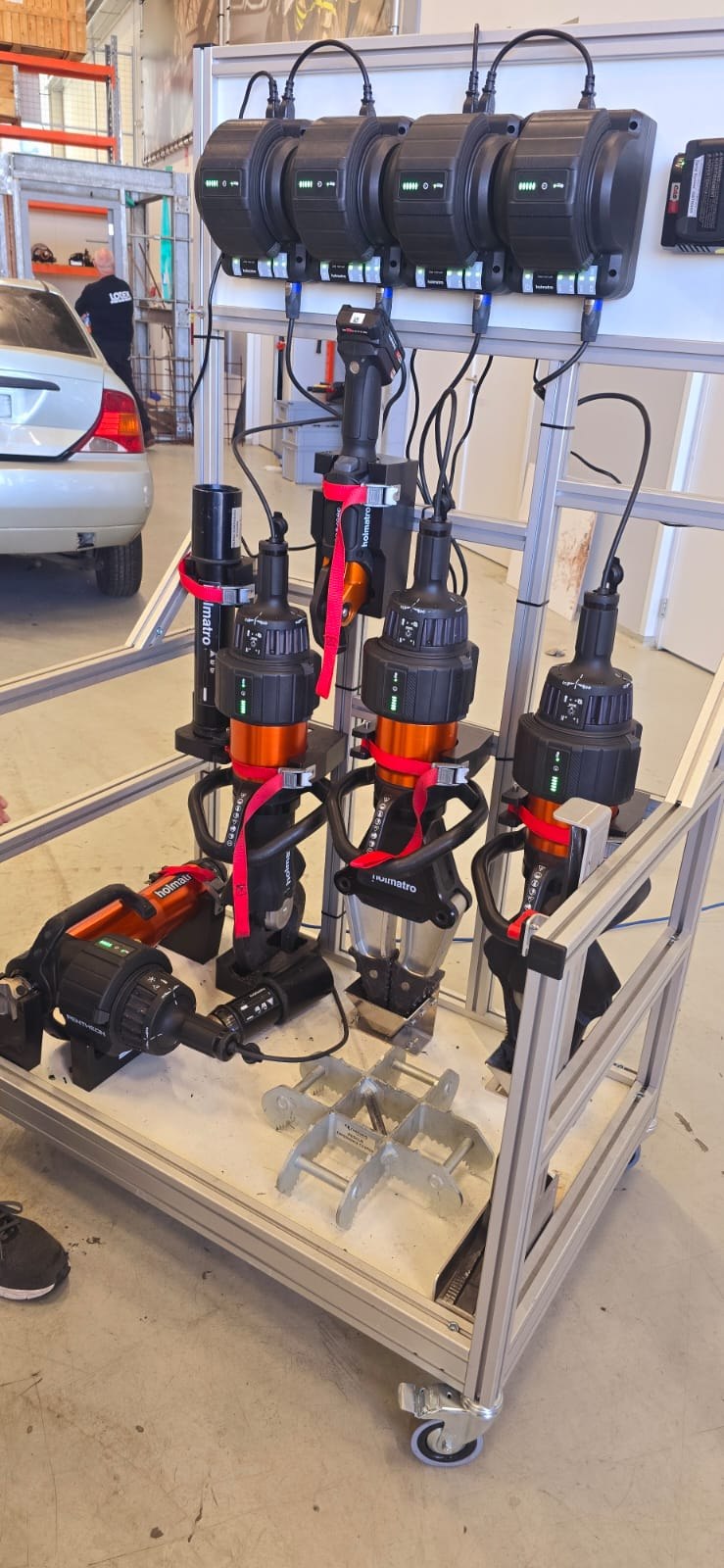 Battery charging station for Holmatro cordless rescue tools